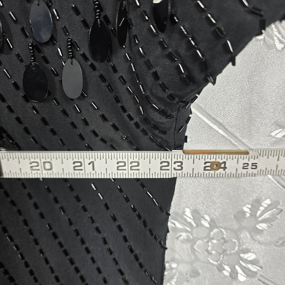 Oleg Cassini Vintage Black Tie Shift Dress Womens 14 Silk Beaded Sequin Formal - Picture 6 of 12